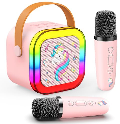 Karaoke Machine for Children With 2 Microphones, Wireless Bluetooth Speaker, Unicorn Gifts for Girls, 3-12 Year Old Girls, Birthday Presents, Microphone For Children's Toys