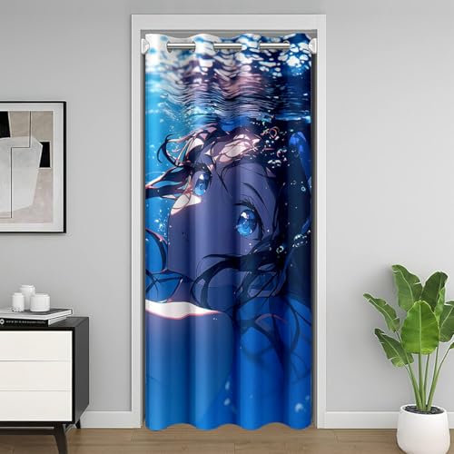 Loussiesd Japanese Style Door Curtain for Doorway Privacy Ocean Wave Doors with Windows 106x203cm 1 Panel Kawaii Girls 30%-50% Room Darkening Blackout Curtain Cartoon Japanese Ukiyoe