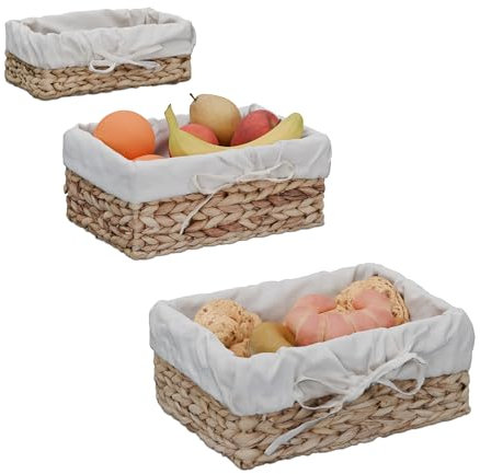 Relaxdays Corbeille à Pain, lot Pratique de 3, Insert en Coton, Design scandinave, Nature et crème