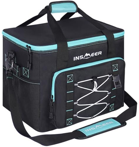INSMEER Bolsa térmica para 60 latas, 40 L, bolsas grandes aisladas, bolsa térmica suave a prueba de fugas, plegable, portátil, con abridor de botellas y correa de hombro extraíble, adecuada para