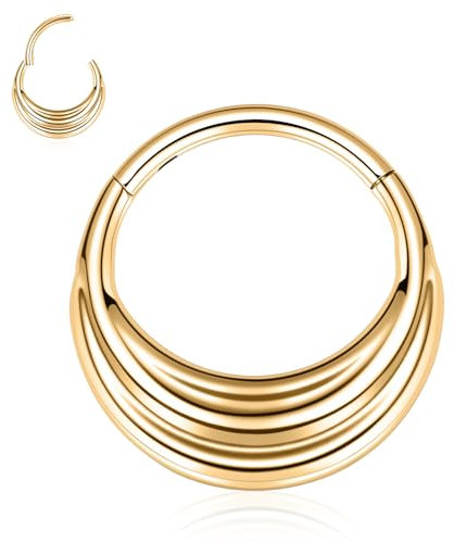 16G Septum Nose Hoop Ring Gold Septum Piercing Septum Schmuck Septum Clicker Ring 316L Edelstahl Daith Ohrring Tragus Rook Knorpel Hoop Ohrring Helix Conch Piercing Schmuck 10mm für Frauen