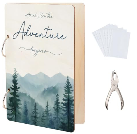 SUPERDANT Grußkartenalbum Halter Buch Kartenhalter Buchbinder Grußkarten Binder Wald Erinnerungsalbum Hölzernes Foto Grußkarten Organisator Holz Urlaubskarten Mit 2 Ring Locher Und 20 Kartentaschen