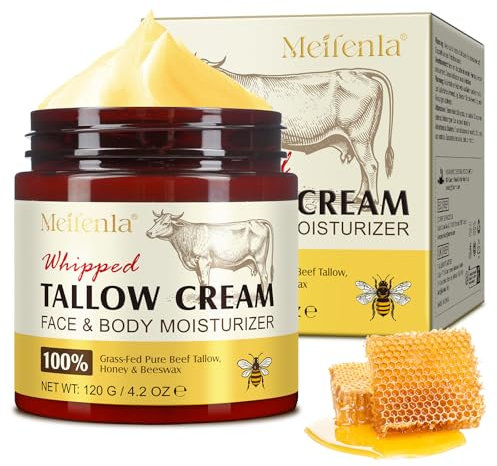 Crema Viso al Burro e Miele, Beef Tallow Skincare 120g, Crema Idratante Viso al Burro, Naturale Nutrito con Erba Sego di Manzo - Idratazione Profonda, Riduzione delle Rughe