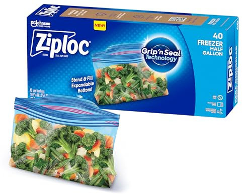 Ziploc Half Gallon Food Storage Freezer Bags, Grip 'n Seal Technology for Easier Grip, Open, and Close, 40 Bags Total
