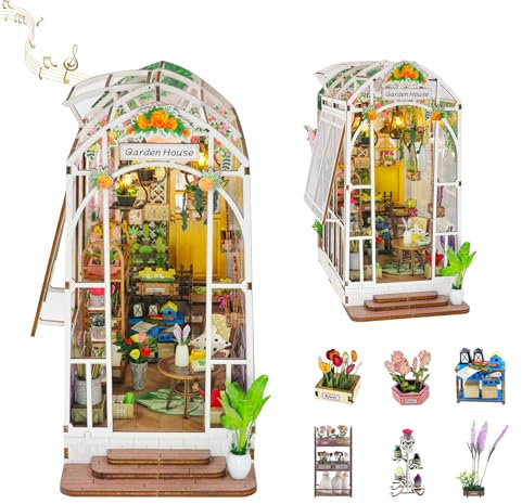 shrike Book Nook Jardin Ensoleillé - Kit de Puzzle en Bois DIY avec Découpe Laser Précise, Outils Inclus | Décor de Bibliothèque Miniature | Cadeau Créatif pour Adultes et Ados 14+ (32x21x5,5cm)