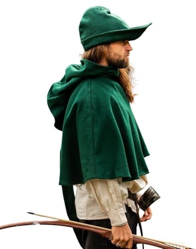 Leonardo Carbone® Herren Kopfbedeckung Robin Hood-Hut | Asymmetrischer Rand | Mittelalterlicher Stil | Karneval, Halloween, Cosplay, LARP, Hut, Mütze, Accessoire | Wolle Grün Einheitsgröße