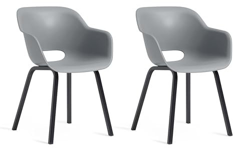 Keter Noa Schalenstuhl 2er-Set, 56,5x55x80 cm, UV-beständig, mit Metallbeinen, modern & vielseitig, grau