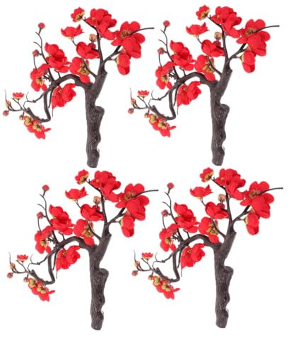 YARNOW 4 Pezzi Bouquet di Fiori di Pruno Fiori Estivi Finti Fiori Finti con Steli Rami di Fiori di Ciliegio Fiori di Ciliegio Fiori Artificiali Bouquet di Fiori Finti Rosso Plastica