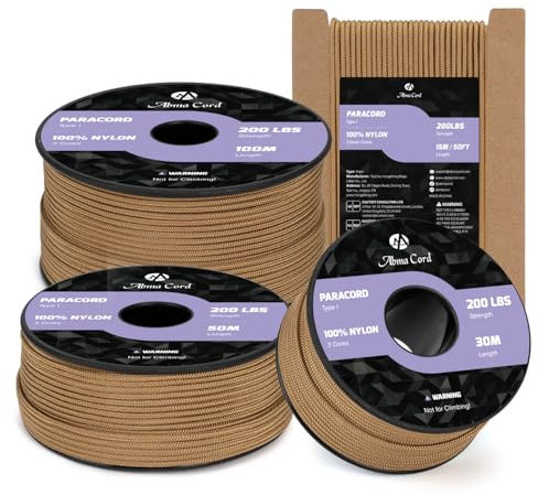 Abma Cord 2mm Paracord 15m Nylon Rope 3 Strands Type I Cord for DIY, Camping, Outdoor - Max. 90kg (200lbs) - Brown