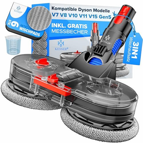 KESSER® Accesorio para aspiradora Dyson V7/V8/V10/V11/V15 | Mopa con depósito de agua y 6 trapeadores lavables | Accesorio de fregona con depósito de llenado | Accesorio para suelos lisos