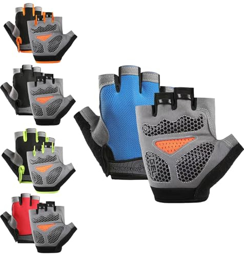 GWAWG Guantes de ciclismo de medio dedo, gruesos, antideslizantes, acolchados, sin dedos, guantes de bicicleta de montaña para hombres y mujeres, escalada, equitación, fitness (azul)