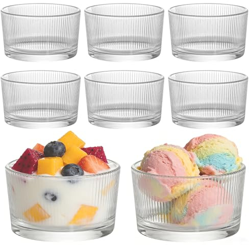 LUPATDY 8 Stück Dessertgläser Set aus Glas, 200 ml Kleine Dessertschalen für Tiramisu, Pudding, Eisbecher, Joghurt – Transparent mit Vertikalen Streifen