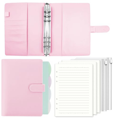 ROEOWENE Raccoglitore A5 Anelli Ricaricabile con 135 Fogli, Binder A5 6 | In Pelle Sintetica, Quaderno, Diario E Planner Per Lavoro, Scuola E Viaggi-rosa