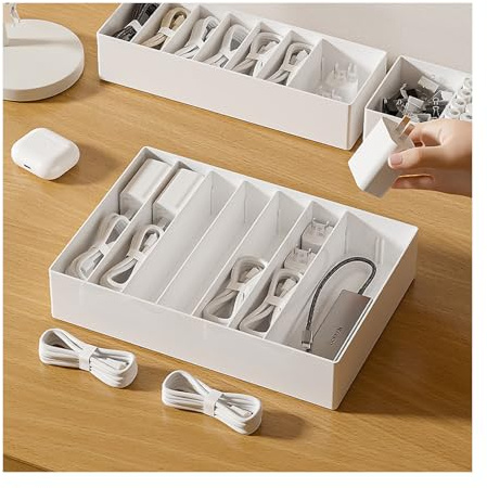2 Stück Kabel Aufbewahrung, Datenkabel-Organizer ohne Abdeckung, Weißer, ordentlicher Aufbewahrungsort für Ladekabel, USB-Kabel und Adapter
