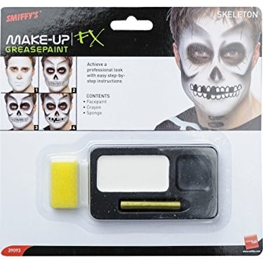 Halloween! Smiffys Skelett-Kit, Gesichtsfarbe, Schwarzer Fettstift und Schwamm