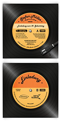 Einladungskarten zum Geburtstag (10 Stück) als Schallplatte Vinyl LP CD Musik Scheibe