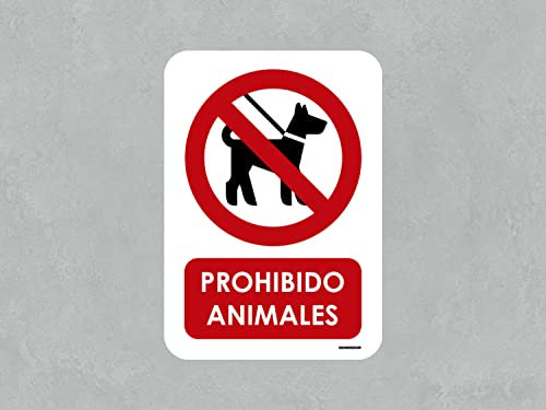 Oedim Señal Prohibido Animales, 14,85x21cm, Señaletica en Material Aluminio Blanco Resistente de 3mm, Duradera y Económica