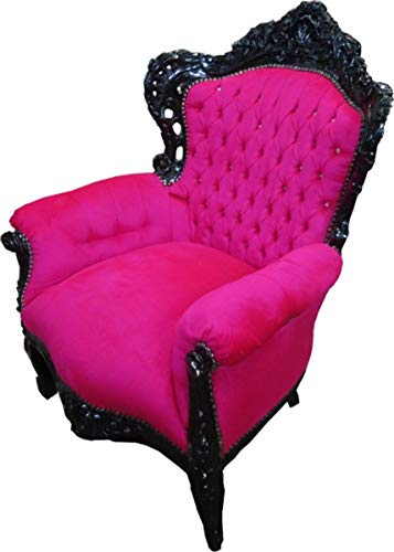 Casa Padrino Sessel King Pink/Schwarz mit Bling Bling Glitzersteinen - Barock Kollektion