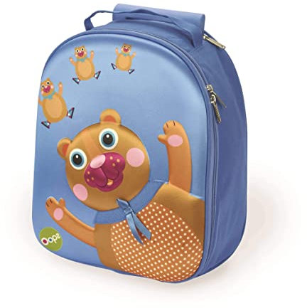 Oops Rucksack, Kindergartenrucksack, Kitarucksack (für Kinder ab 18 Monaten geeignet, idealer Reisebegleiter, handlich, mit lustigem 3D-Bärenmotiv, aus Ethylen-Vinylazetat, Höhe ca. 35 cm), Blau