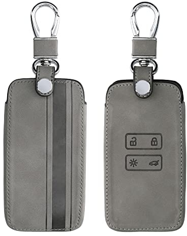 kwmobile Autoschlüssel Hülle kompatibel mit Renault 4-Tasten Smartkey Autoschlüssel (nur Keyless Go) - Kunstleder Schutzhülle Schlüsselhülle Cover Rallystreifen Sidelines Grau