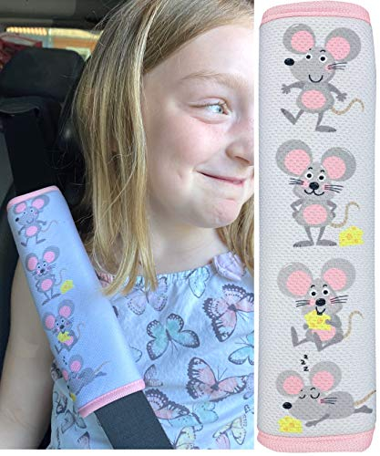 HECKBO 1x Kinder Auto Gurtpolster Gurtschutz mit Maus Motiv - Sicherheitsgurt Polster für Kinder und Babys- Ideal für jeden Gurt Autositzerhöhungen Kinder Fahrradanhänger Flugzeug
