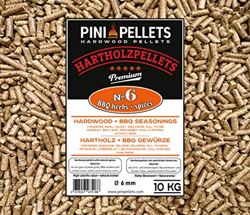 PINI Hartholz Pellets mit Gewürzen № 6 BBQ Gewürze 10 Kg zum Grillen Räuchern Smoken