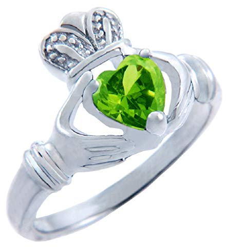 Little Treasures 925 Sterling Silver Claddagh Ring Mit Peridot Zirkonia Herz