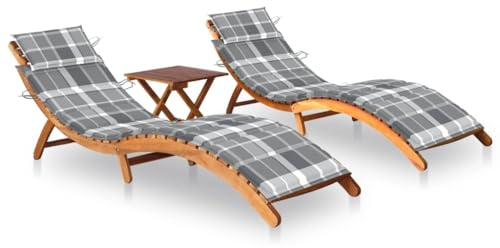 vidaXL 2X Akazienholz Massiv Sonnenliege mit Tisch Auflagen Klappbar Gartenliege Gartenmöbel Liege Relaxliege Liegestuhl Holzliege Strandliege