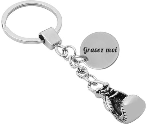 Porte-clés Gant De Boxe Argenté Gravure Personnalisée Sur Médaille