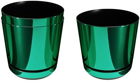 KORAD Set di 3 vasi con sottovaso di diametro 26 cm modello 087 - Verde Lucido; glamour; moderno, alta brillantezza, stile classico, rustico, loft, per piante, erbe, fiori e composizioni vegetali.