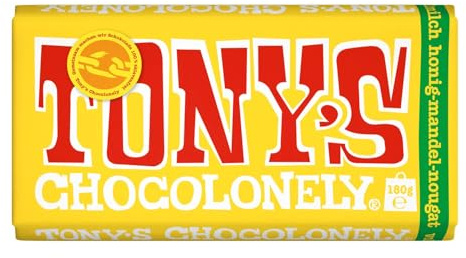 TONY'S CHOCOLONELY - Vollmilchschokolade mit Honig, Mandeln & Nougat 180 g - Fairtrade Schokolade. Ohne Palmöl, hergestellt in Belgien