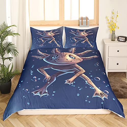 Sunnybed Axolotl Bettwäsche Set 155X220 3D Axolotl Trösterbezug Ocean Axolotls Bettbezug Nautische Meerestierbett Sets Sealife Kreatur Reptil Schlafzimmer Dekor für Kinder Jungen Teens Erwachsene