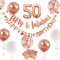 Rotgold Fifty & Fabulous Happy 50th Birthday Banner Girlande Folienballon 50 für Damen 50. Geburtstag Dekorationen zum 50. Geburtstag zum Aufhängen 50 und fabelhaften Prost bis 50. Geburtstag Party