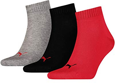 PUMA Unisex Plain 3P Quarter Socke, Mehrfarbig (Black/Red), 43-46