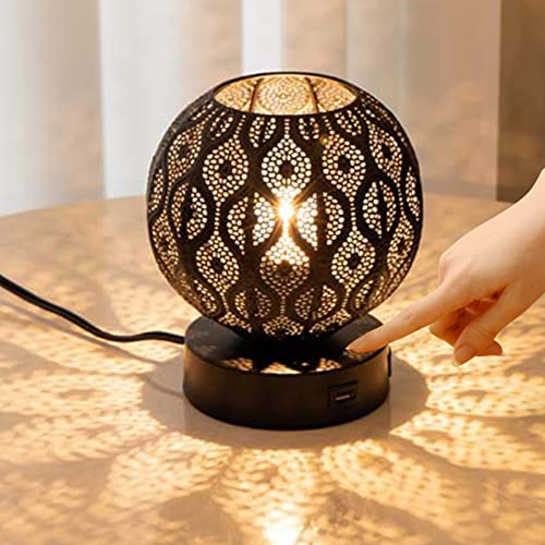 VOMI Nachttischlampe Touch Dimmbar LED Tischlampe mit USB Ladefunktion, Schlafzimmer Tischleuchte E27 Fassung Kinderzimmer Atmosphäre Lampe 3 Helligkeitsstufen Einstellbar, Schwarz