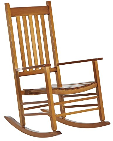 Outsunny Schaukelstuhl aus Holz mit Armlehne Schwingsessel Relaxstuhl Gartenstuhl Natur 69 x 86 x 115 cm