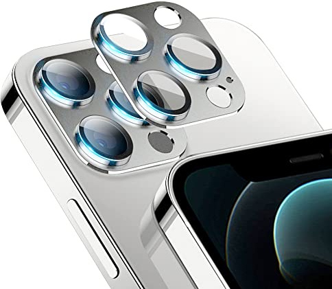 Niboow Protector de Lente de Cámara Compatible con iPhone 12 Pro Max, Anti Arañazos Protector Film, Aleación de Aluminio Cristal Templado Cámara Protector Compatible con iPhone 12 Pro Max - Plata