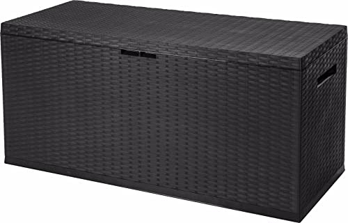 VTL® Plastic Rattan 350 Litre Storage Box Outdoor Garden Patio Chest Lid Container