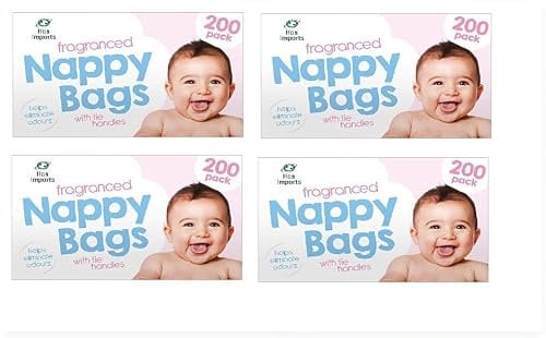 4 Boxes x 200 (800) Baby Fragranced Scented Nappy Bags with EASY TIE Handles Disposable Sacks
