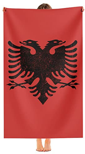 Strandtuch Vintage Albanische Flagge Duschtücher Saugfähig Stranddecke Weiches Strandlaken Für Yoga Männer Pool 80X130Cm