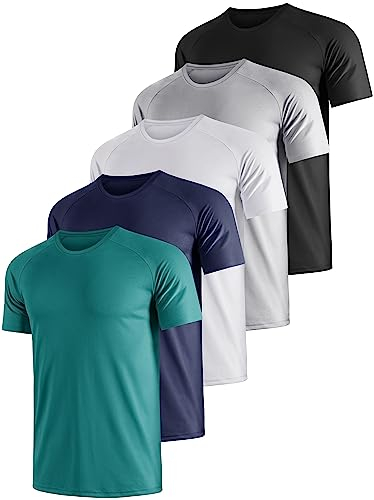 UEEKO 5er Pack Sport Herren Tshirt Set Kurzarm Sporthirt Running Herren Schnelltrocknend Atmungsaktiv Fitness Funktions Sporthirt Running Herren.(Medium)
