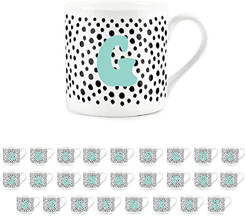 Purely Home Letter Initial Personalised Mugs - Spotty Alphabet Bone China Coffee/Tea Cups (G)