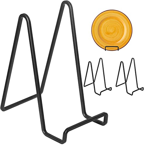 Decolore 4 Pack 6 Inch Black Picture Stands for Display Square Plate Holder Display Stand Frame Stand for Picture, Decorative Plate, Photo Easel and Artistic Work