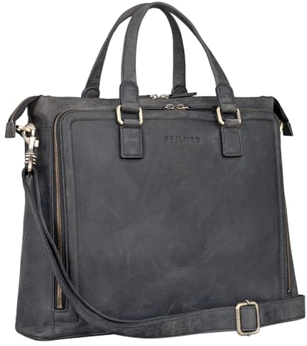 STILORD 'Claire' Businesstasche Damen Leder 15 Zoll Laptoptasche DIN A4 Aktentasche Umhängetasche und Handtasche Büro, Farbe:carbon - grau
