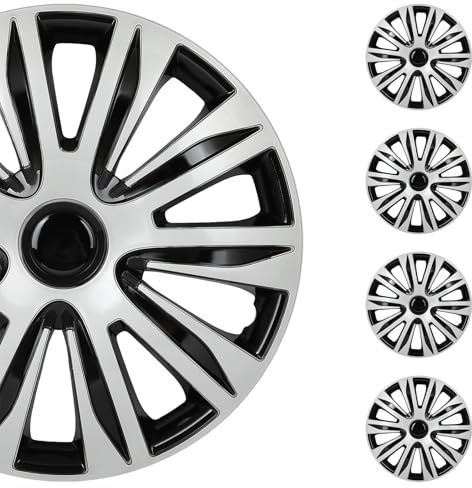 SCITOO Car Wheel Rim Skin 4 Pack 15 inch Cover Hubcap Wheel Cover Replacement R15 Hub Caps -Set of 4（15-inch，Gloss Black & Silver）