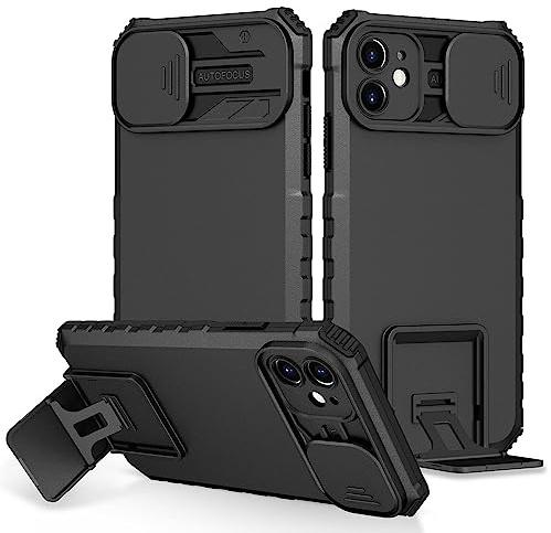 PANXIYUE Funda iPhone 11 6.1 Pulgadas, Carcasa Protección Deslizante para la Cámara, con 360 Grados Full Body Anti-Shock Anti-arañazos Case Protector Bumper Silicona y Armor Soporte Carcasa, Negro