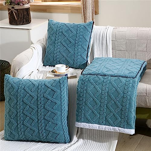 Surwin Jacquard Reisedecke Kissen 2 In 1, Flugzeug/Auto Kissen Decke Flanell Verwandlungskissen Decke mit Reißverschluss, Multifunktional Steppdecke Zierkissen Wohndecke (150x200cm,Pfauenblau)