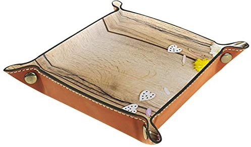 Valet-Tablett, Schreibtisch-Aufbewahrungs-Organizer, hochwertiges PU-Leder-Auffangtablett, Nachttisch-Waschtisch-Tablett, Nachttisch-Caddy-Halter,Holzbrett Chrysantheme