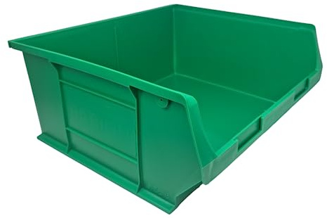 Green Storage Lin Bins | Tool Organiser Bin | Stackable Boxes for Garage | Wall Hanging Box | DIY Storage | Plastic Drawers (XL-375x420x182mm) (10 Bins)