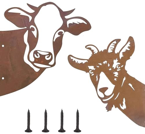 DBAILY 2 PCS Baumstecker Metall, Rost rostige Gartendeko Edelrost Cow Metall Farm Peeping Cow Metallkunstwerk Outdoor Indoor Patio Hängende Ornamente Rostige Deko
